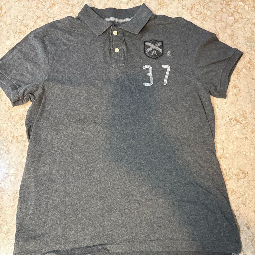 American Eagle Polo Collared Shirt Gray Embroidered Crest Logo Men's XL